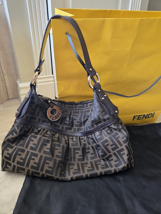 Fendi Handbags - Fendi Brown and Black Zucca Canvas Shoulder Bag